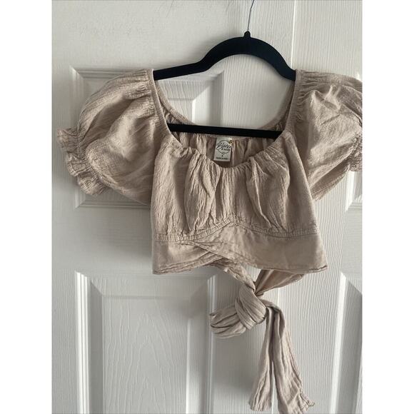 Blanco by Nature Small Tan Babydoll Crop Top Quiet Luxury Cotton Boho Peru - Picture 1 of 8